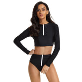 Crop Top Langarm Badeanzug Reißverschluss Badeanzug